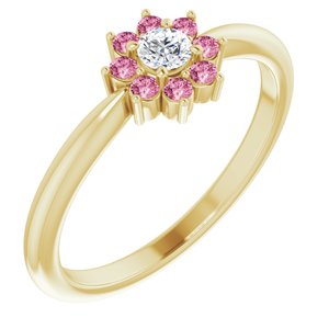 14K Yellow Pink Tourmaline & .06 CT Diamond Flower Ring - Siddiqui Jewelers