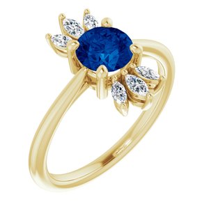 14K Yellow Chatham® Lab-Created Blue Sapphire & 1/4 CTW Diamond Ring - Siddiqui Jewelers