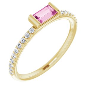 14K Yellow Pink Sapphire & 1/6 CTW Diamond Stackable Ring - Siddiqui Jewelers