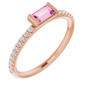 14K Rose Pink Sapphire & 1/6 CTW Diamond Stackable Ring - Siddiqui Jewelers