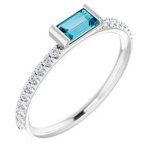 14K White London Blue Topaz & 1/6 CTW Diamond Stackable Ring - Siddiqui Jewelers