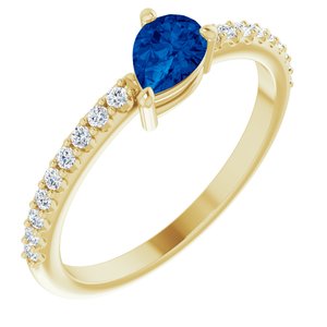 14K Yellow Chatham® Created  Blue Sapphire & 1/6 CTW Diamond Ring - Siddiqui Jewelers