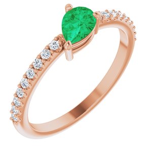 14K Rose Chatham® Created Emerald & 1/6 CTW Diamond Ring - Siddiqui Jewelers