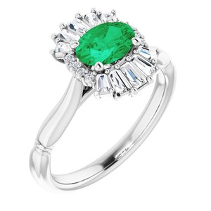 14K White Chatham® Lab-Created Emerald & 1/4 CTW Diamond Ring - Siddiqui Jewelers