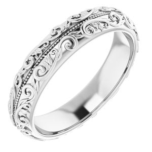 14K White 5 mm Scroll Band with Milgrain Size 10 - Siddiqui Jewelers