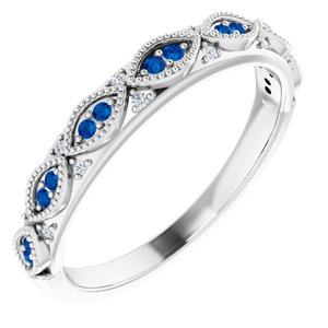14K White Blue Sapphire & 1/8 CTW Diamond Anniversary Band Size 7 - Siddiqui Jewelers