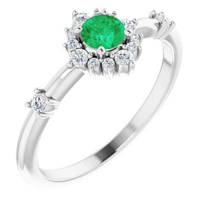 14K White Emerald & 1/6 CTW Diamond Ring - Siddiqui Jewelers