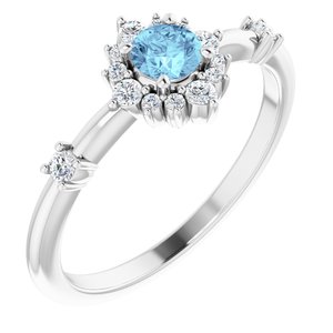 14K White Aquamarine & 1/6 CTW Diamond Ring - Siddiqui Jewelers