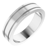 14K White 5 mm Flat Edge Band with Milgrain  Size 10 - Siddiqui Jewelers