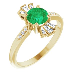 14K Yellow Chatham® Created Emerald & 1/6 CTW Diamond Ring - Siddiqui Jewelers