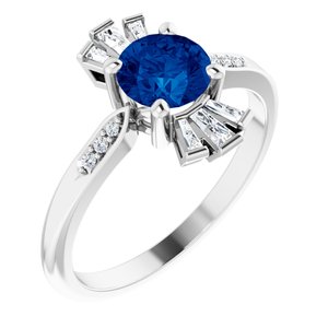 14K White Chatham® Created Blue Sapphire & 1/6 CTW Diamond Ring - Siddiqui Jewelers