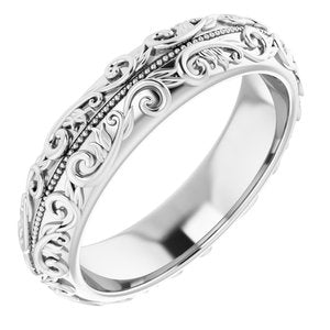 14K White 5 mm Scroll Band with Milgrain Size 7 - Siddiqui Jewelers