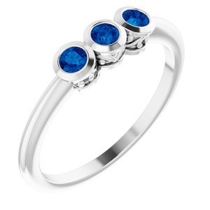 Sterling Silver Blue Sapphire Three-Stone Bezel-Set Ring - Siddiqui Jewelers