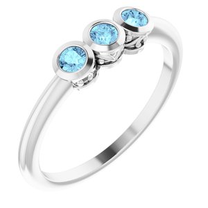 14K White Aquamarine Three-Stone Bezel-Set Ring - Siddiqui Jewelers