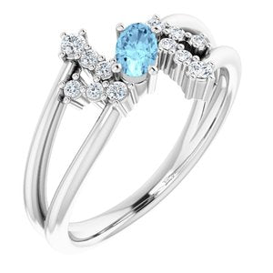 14K White Aquamarine & 1/8 CTW Diamond Bypass Ring - Siddiqui Jewelers