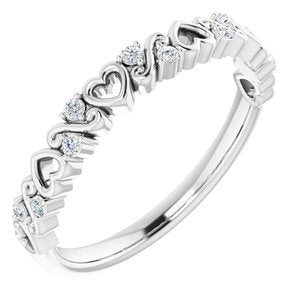 14K White .08 CTW Heart Diamond Anniversary Band - Siddiqui Jewelers