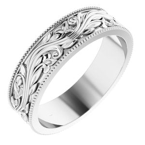 14K White 6 mm Sculptural-Inspired Band with Milgrain Size 10 - Siddiqui Jewelers