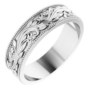 14K White 6 mm Sculptural-Inspired Band with Milgrain Size 11 - Siddiqui Jewelers