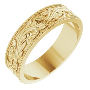 14K Yellow 6 mm Sculptural-Inspired Band with Milgrain Size 11 - Siddiqui Jewelers