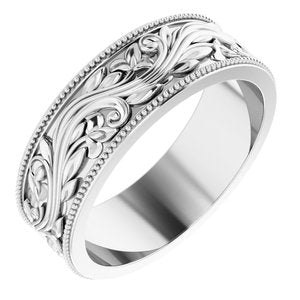 14K White 6 mm Sculptural-Inspired Band with Milgrain Size 7.5 - Siddiqui Jewelers