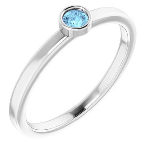 14K White 3 mm Round Aquamarine Ring-Siddiqui Jewelers