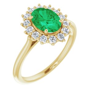 14K Yellow Chatham® Created Emerald & 3/8 CTW Diamond Ring - Siddiqui Jewelers