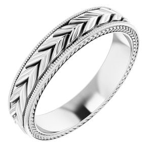 14K White 5 mm Wheat Pattern Band Size 11 - Siddiqui Jewelers