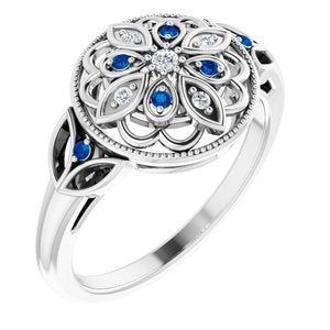 Sterling Silver Sapphire & .03 CTW Diamond Ring Size 6 - Siddiqui Jewelers
