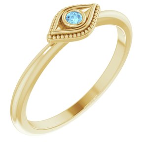 14K Yellow Natural Aquamarine Stackable Evil Eye Ring-Siddiqui Jewelers
