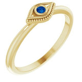 14K Yellow Lab-Grown Blue Sapphire Stackable Evil Eye Ring-Siddiqui Jewelers