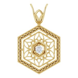14K Yellow .03 CT Diamond Filigree Pendant - Siddiqui Jewelers