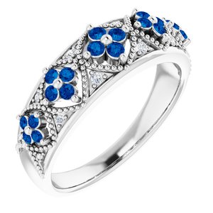 Sterling Silver Sapphire & .05 CTW Diamond Ring Size 7 - Siddiqui Jewelers