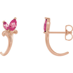 14K Rose Pink Tourmaline Floral-Inspired J-Hoop Earrings - Siddiqui Jewelers