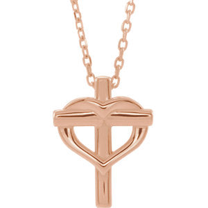 14K Rose Youth Cross with Heart 15" Necklace - Siddiqui Jewelers