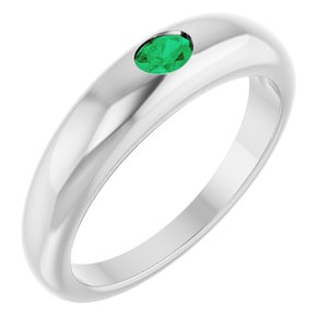 14K White Natural Emerald Dome Ring Siddiqui Jewelers