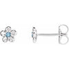 14K White Youth Imitation March Birthstone Flower Earrings - Siddiqui Jewelers