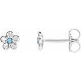 14K White Youth Imitation March Birthstone Flower Earrings - Siddiqui Jewelers