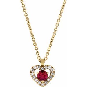 14K Yellow Ruby & .06 CTW Diamond Heart 18" Necklace-Siddiqui Jewelers