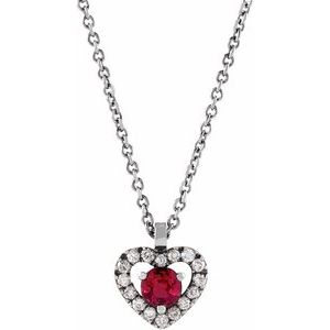 14K White Ruby & .06 CTW Diamond Heart 18" Necklace-Siddiqui Jewelers