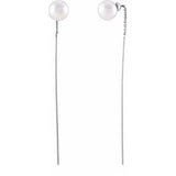 14K White Freshwater Cultured Pearl Threader Earrings-Siddiqui Jewelers