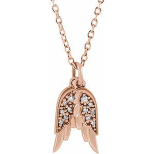 14K Rose .03 CTW Diamond Angel Wings 16-18" Necklace-Siddiqui Jewelers