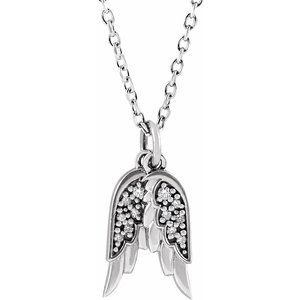 14K White .03 CTW Diamond Angel Wings 16-18" Necklace-Siddiqui Jewelers