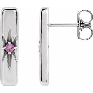 14K White Natural Pink Sapphire Starburst Bar Earrings Siddiqui Jewelers