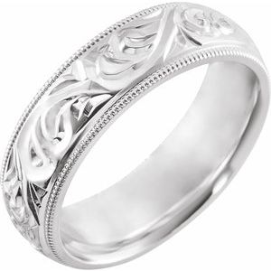 14K White 6 mm Design-Engraved Milgrain Band Size 10 - Siddiqui Jewelers