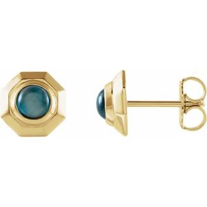 14K Yellow Natural London Blue Topaz Geometric Cabochon Earrings Siddiqui Jewelers