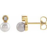 14K Yellow Akoya Cultured Pearl & .03 CTW Diamond Bezel-Set Earrings-Siddiqui Jewelers