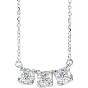 14K White 1 CTW Diamond Three-Stone Curved Bar 18" Necklace - Siddiqui Jewelers
