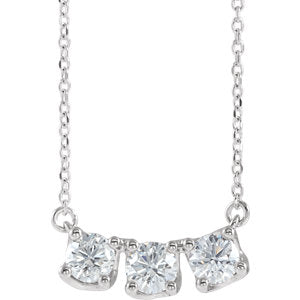 14K White 1 CTW Diamond Three-Stone Curved Bar 16" Necklace - Siddiqui Jewelers