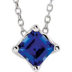 14K White Chatham® Created Blue Sapphire Solitaire 16-18" Necklace - Siddiqui Jewelers