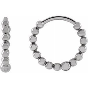 14K White 11 mm Beaded Huggie Earrings-Siddiqui Jewelers
